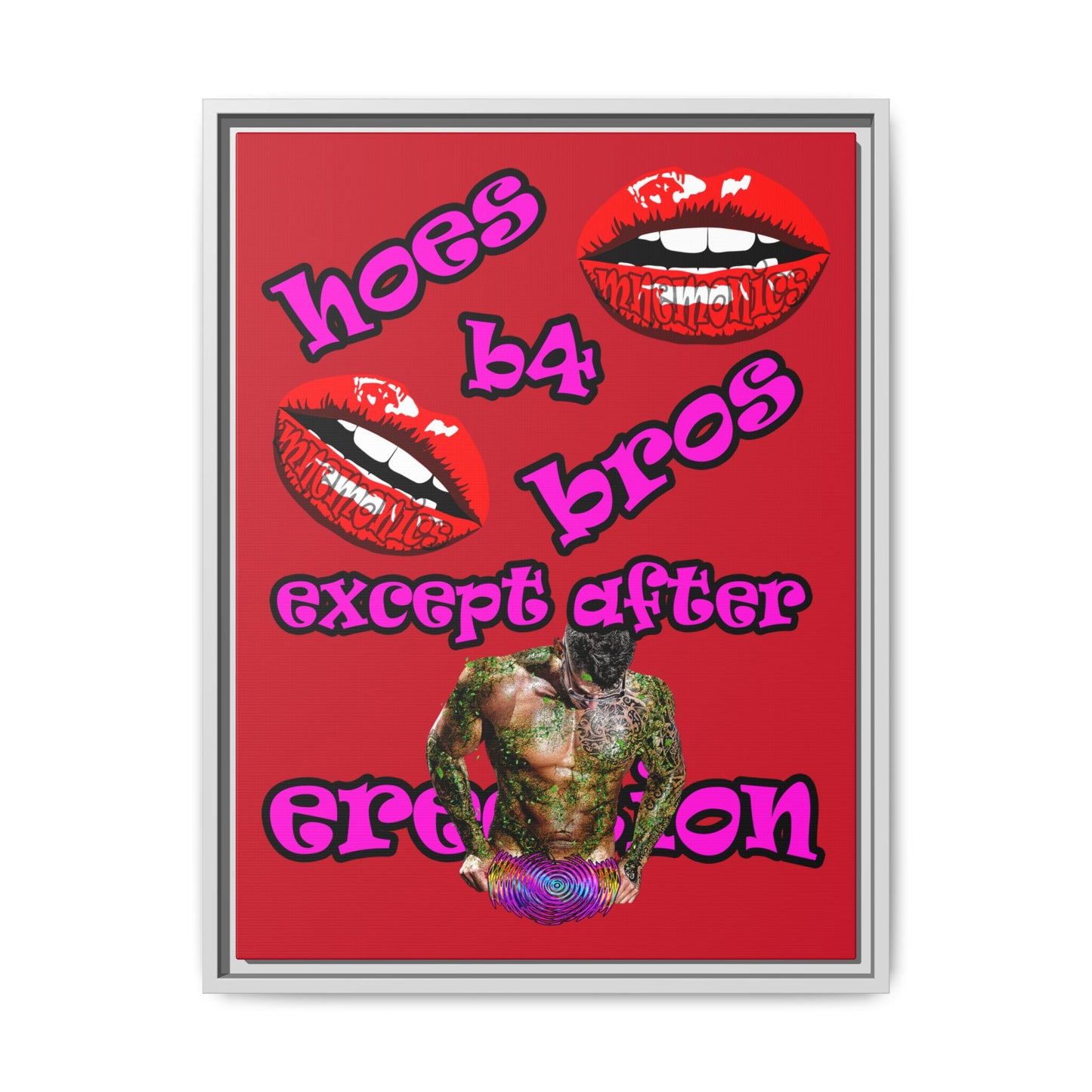 hoes b4 bros - framed canvas art (dark red)
