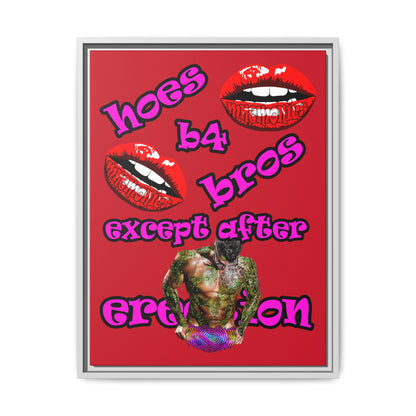 hoes b4 bros - framed canvas art (dark red)