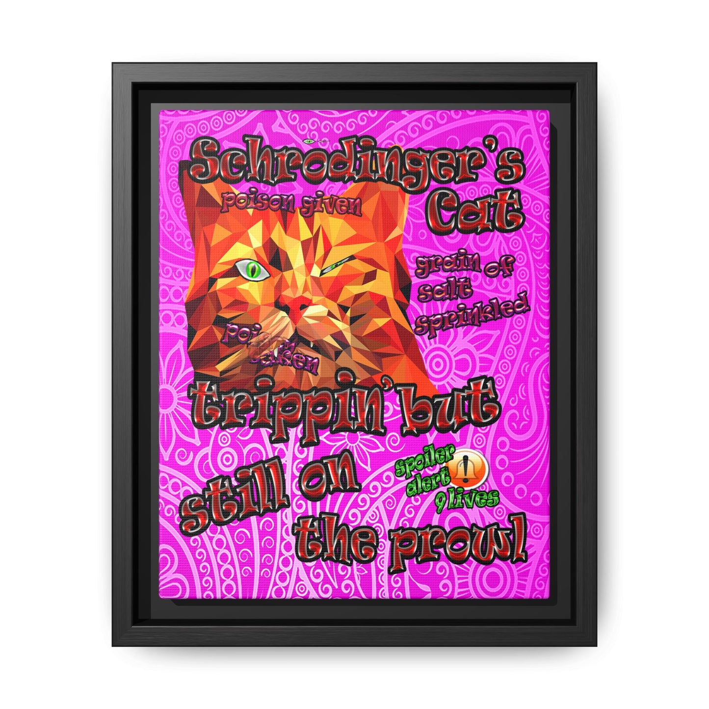 schrodinger's cat - framed canvas art (pink swirl)