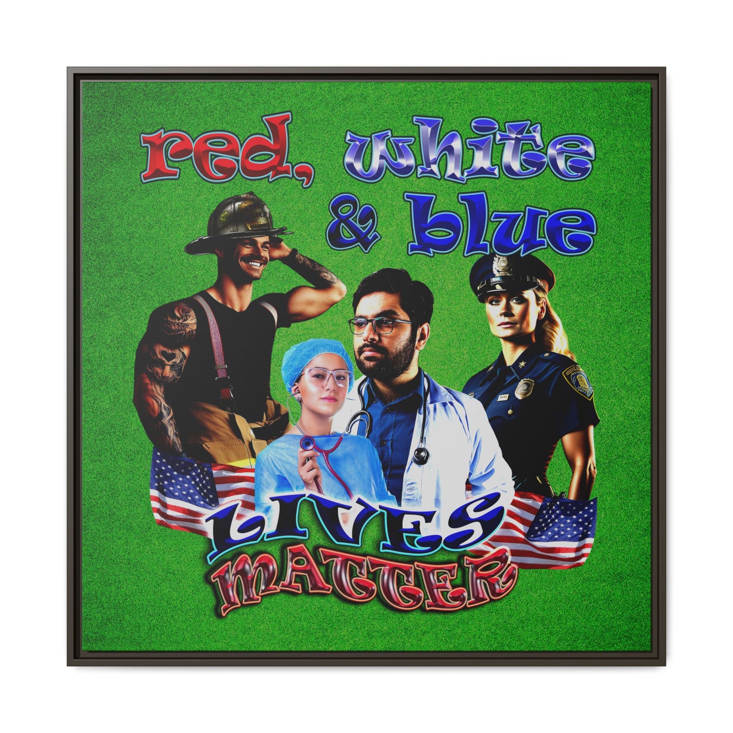 rw&b lives matter - framed canvas art (green turf)