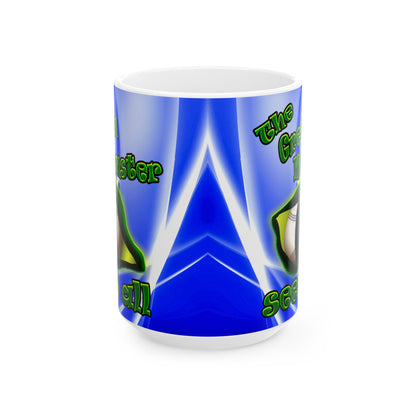 green monster - White Mug (blue-white wave)