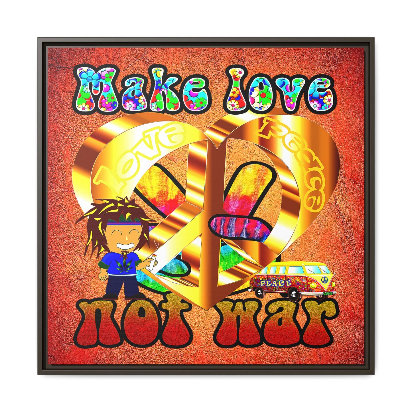 love peace - framed canvas art (burnt orange)