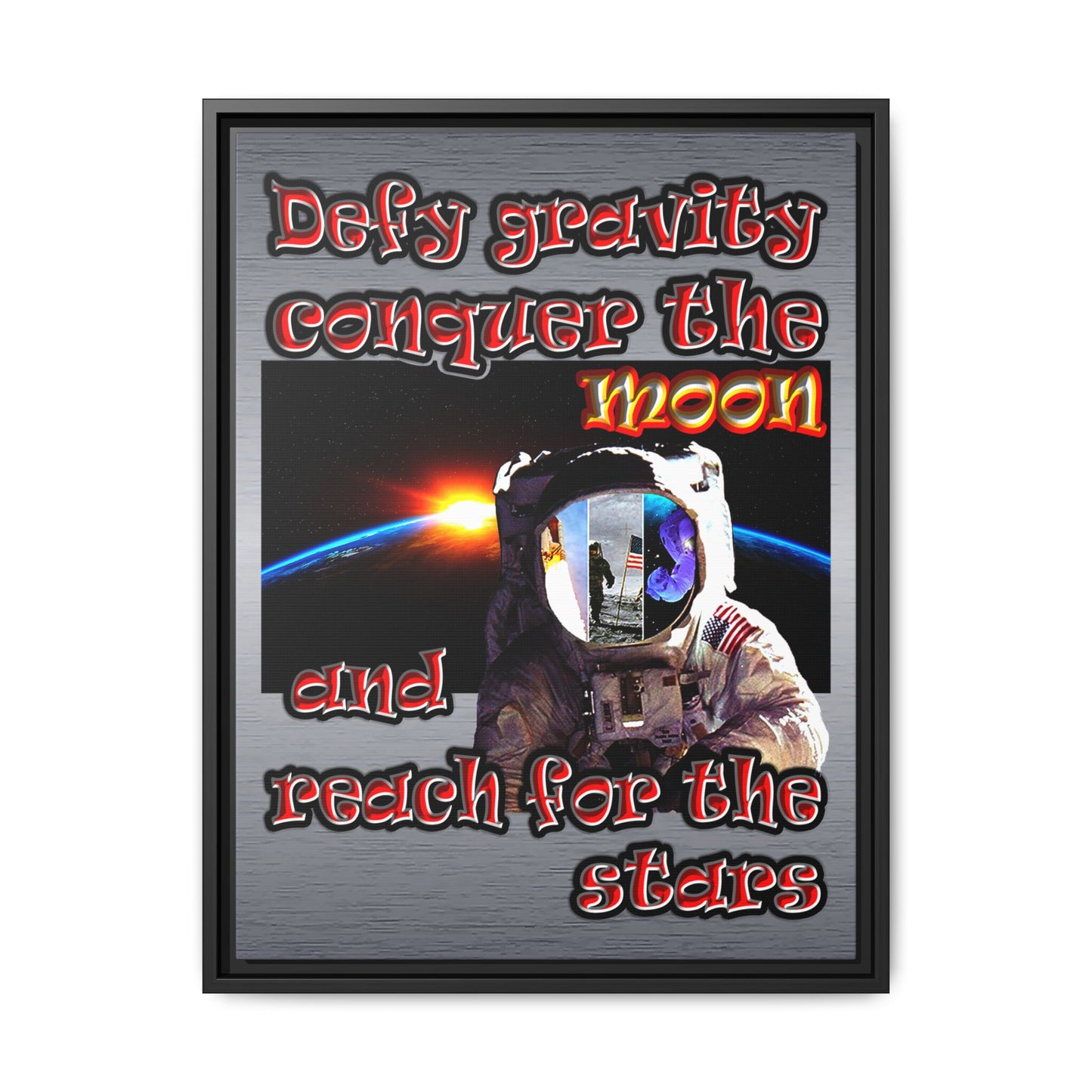 defy conquer reach - framed canvas art (brushed nickel)
