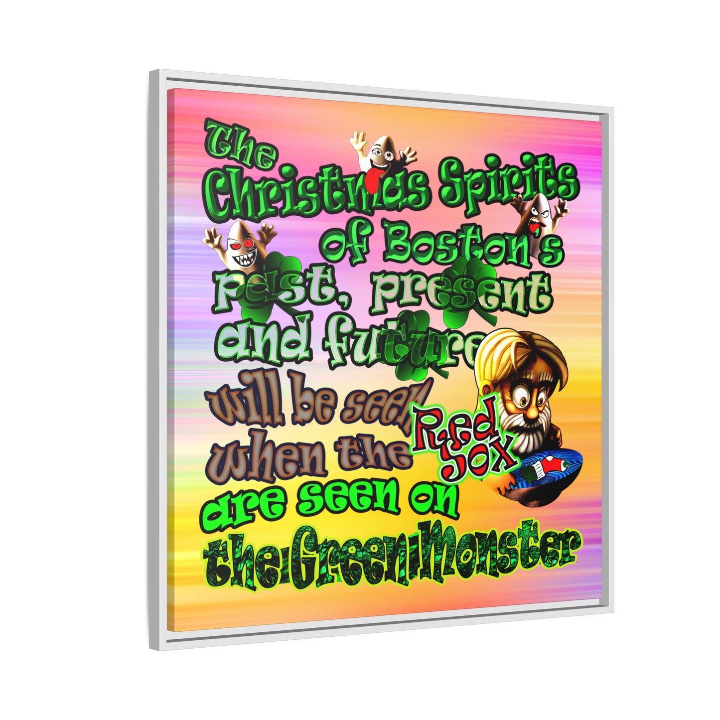 christmas spirits of boston - framed canvas art (color blur)