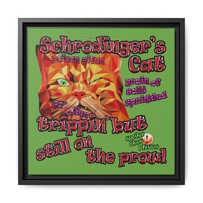 schrodinger's cat - framed canvas art (green)