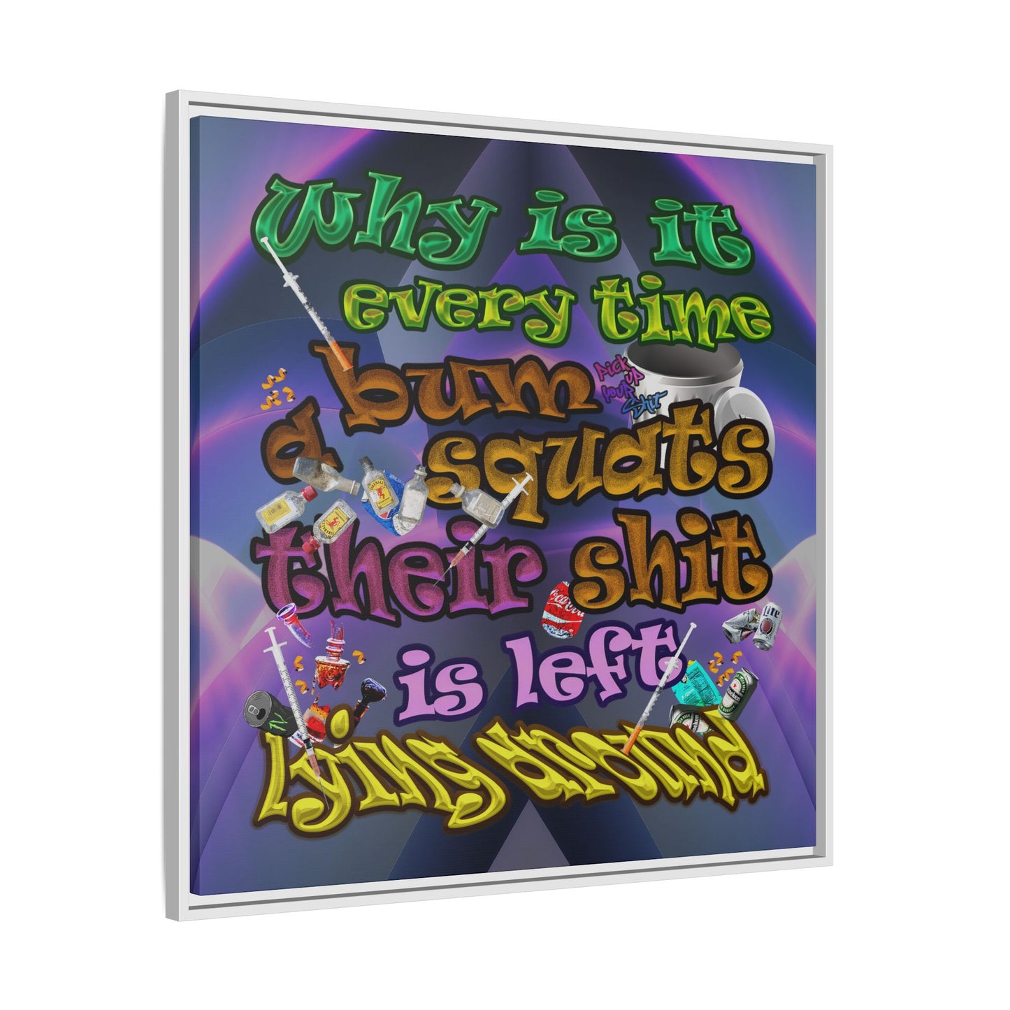 the bum's shit - framed canvas art (grey-pink wave)