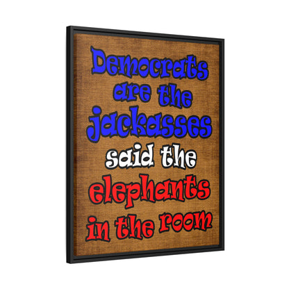 donkeys and elephants - framed canvas art (brown papyrus)