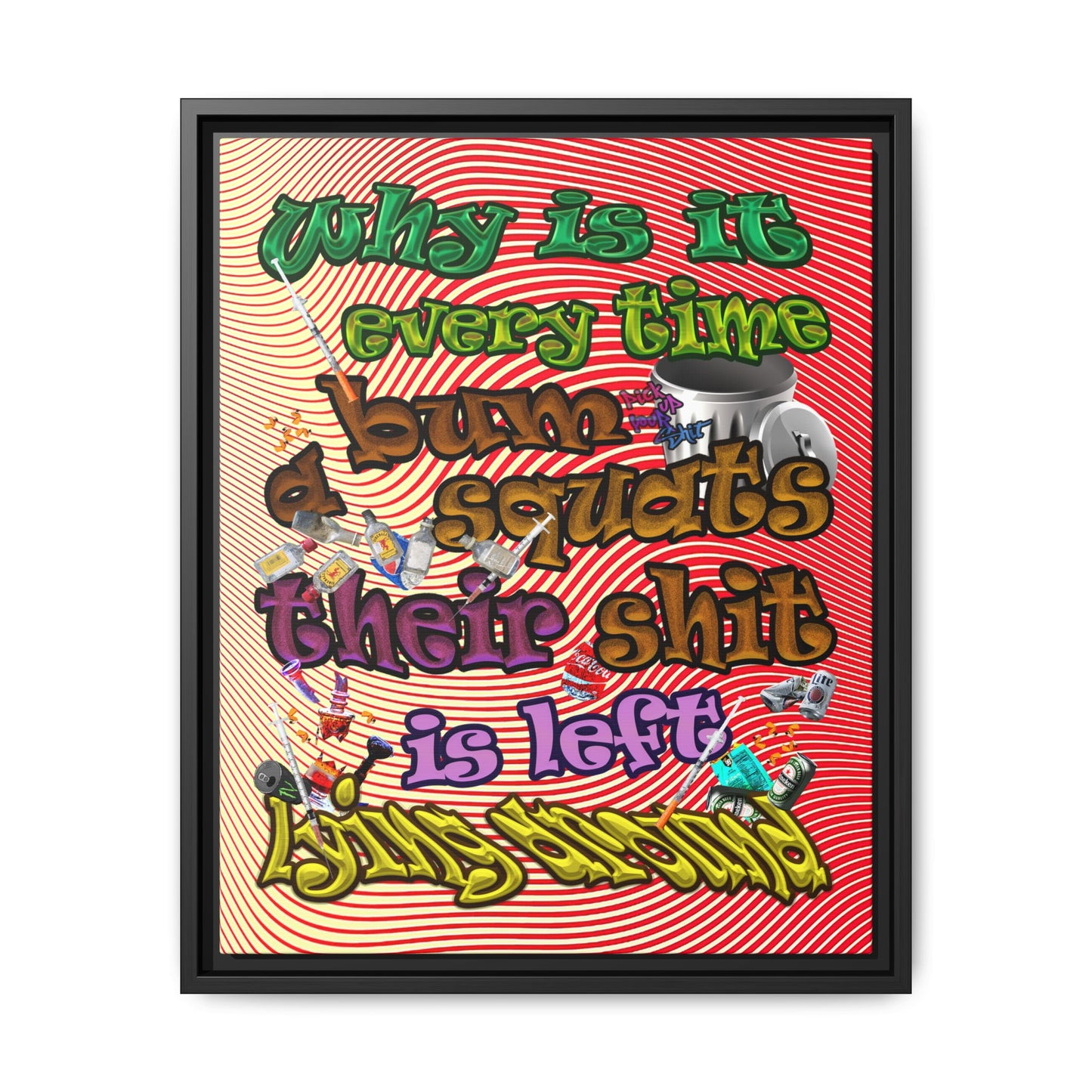the bum's shit - framed canvas art (yellow-orange wave)