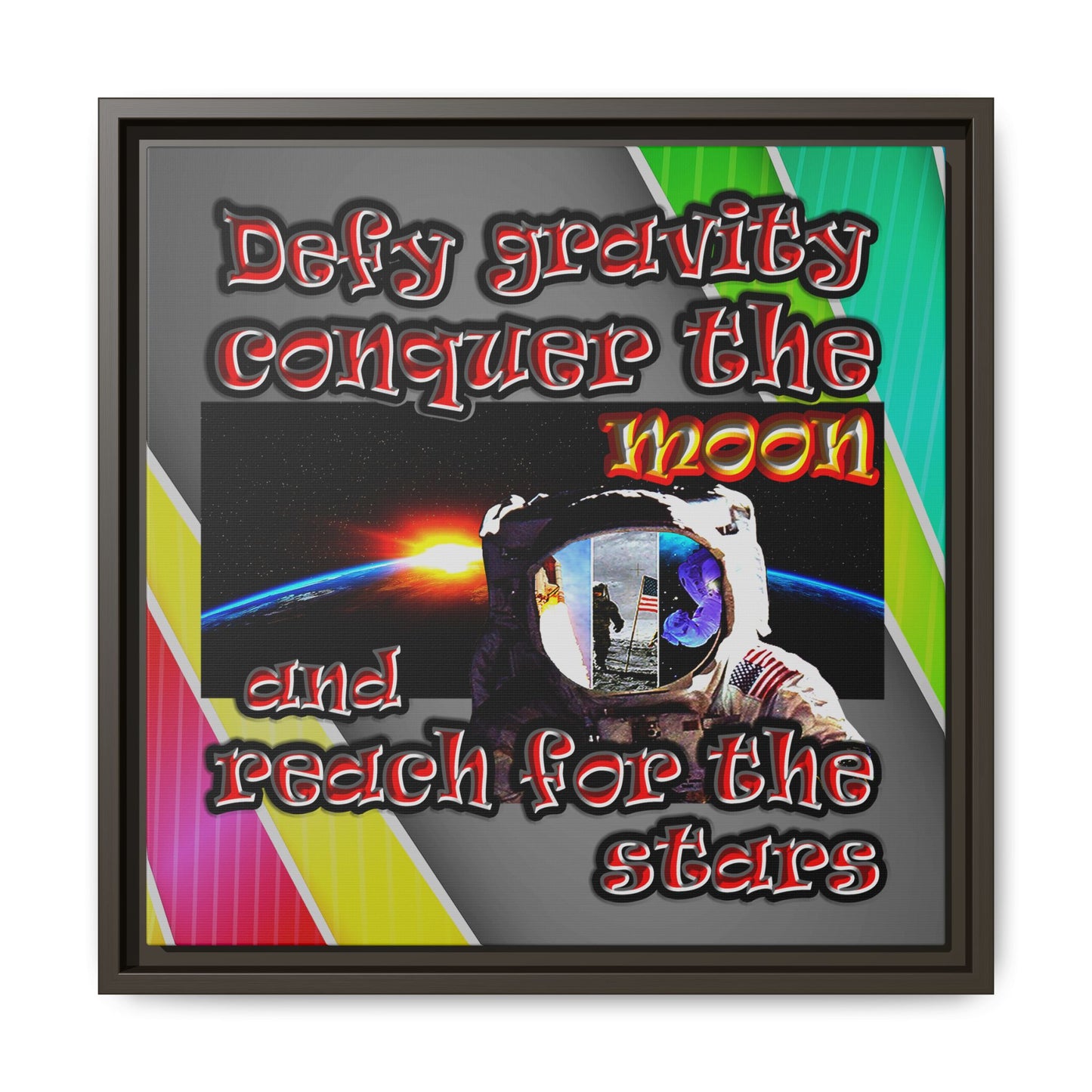 defy conquer reach - framed canvas art (rainbow split)