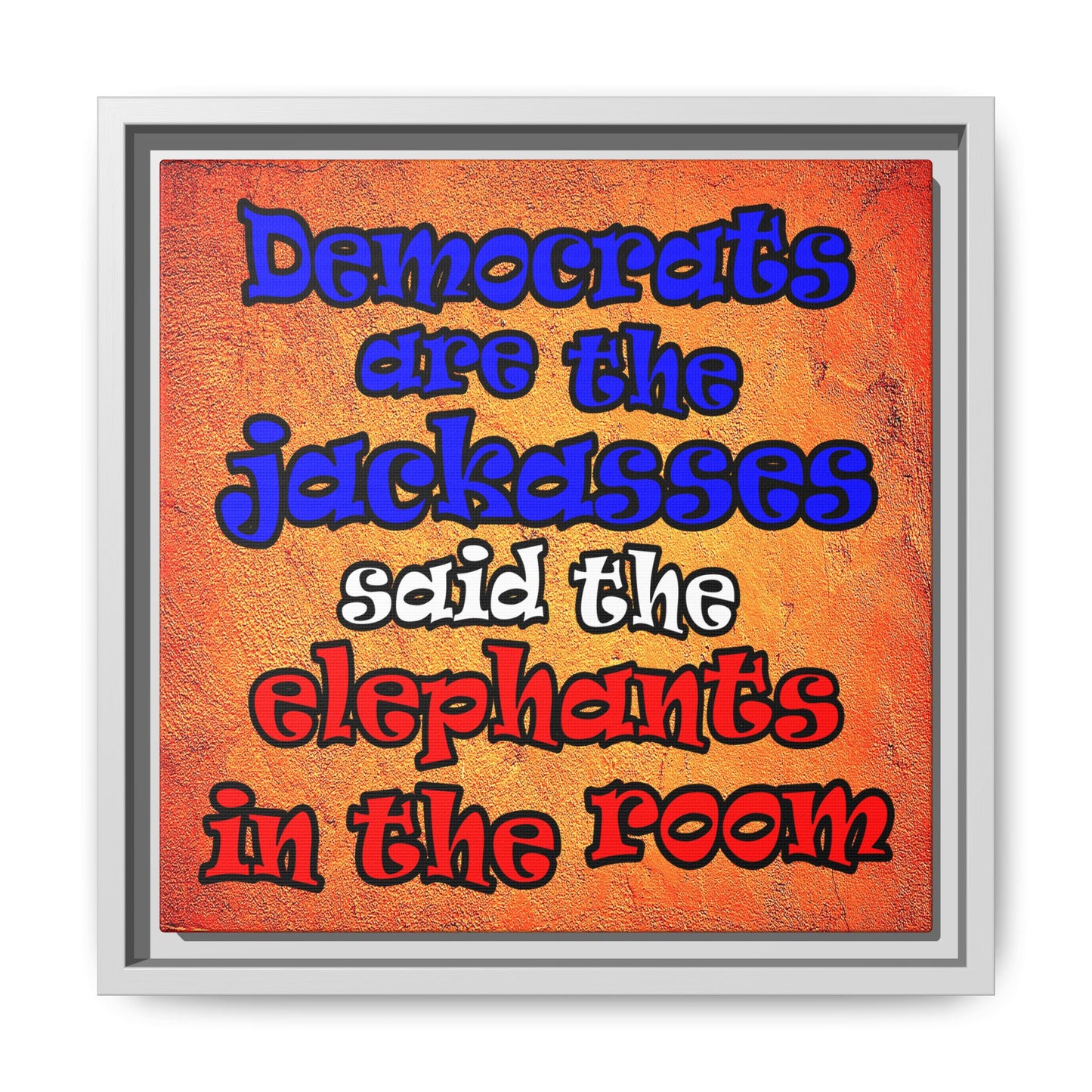 donkeys and elephants - framed canvas art (burnt orange)