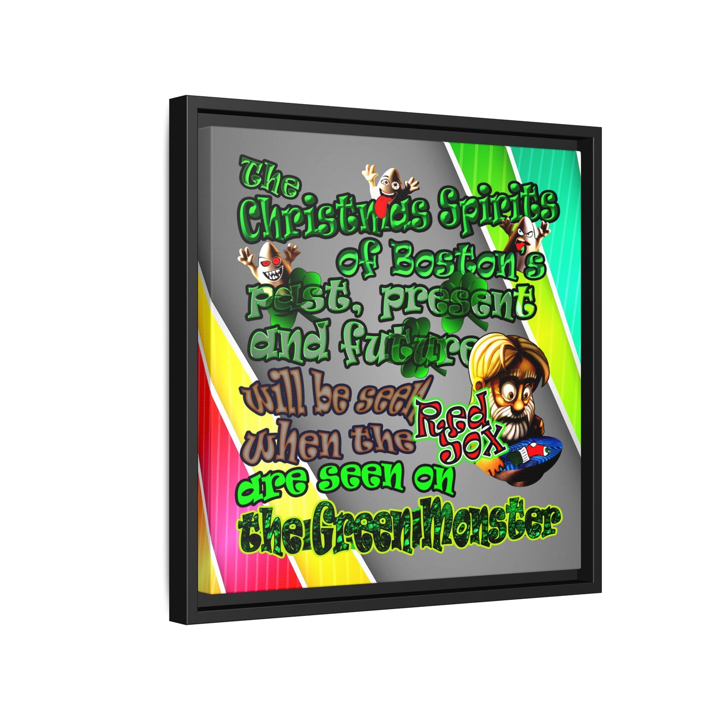 christmas spirits of boston - framed canvas art (rainbow split)