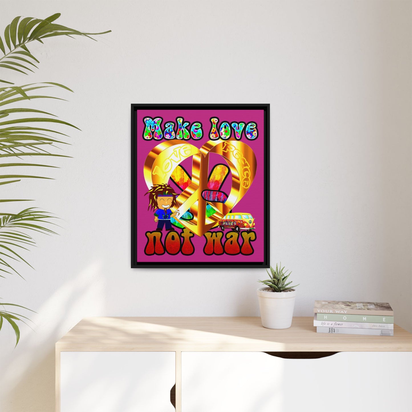 love peace - framed canvas art (pink)