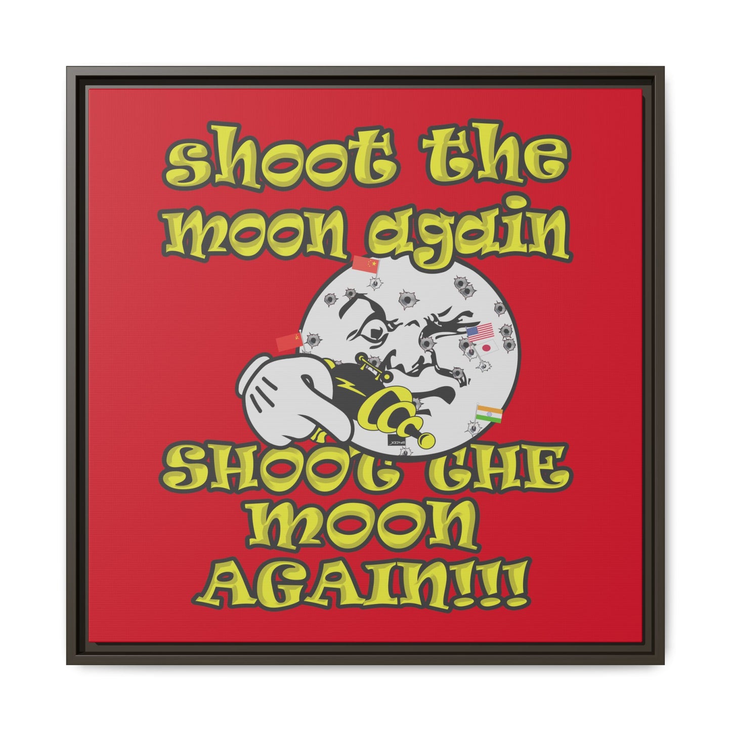 shoot the moon again - framed canvas art (dark red)
