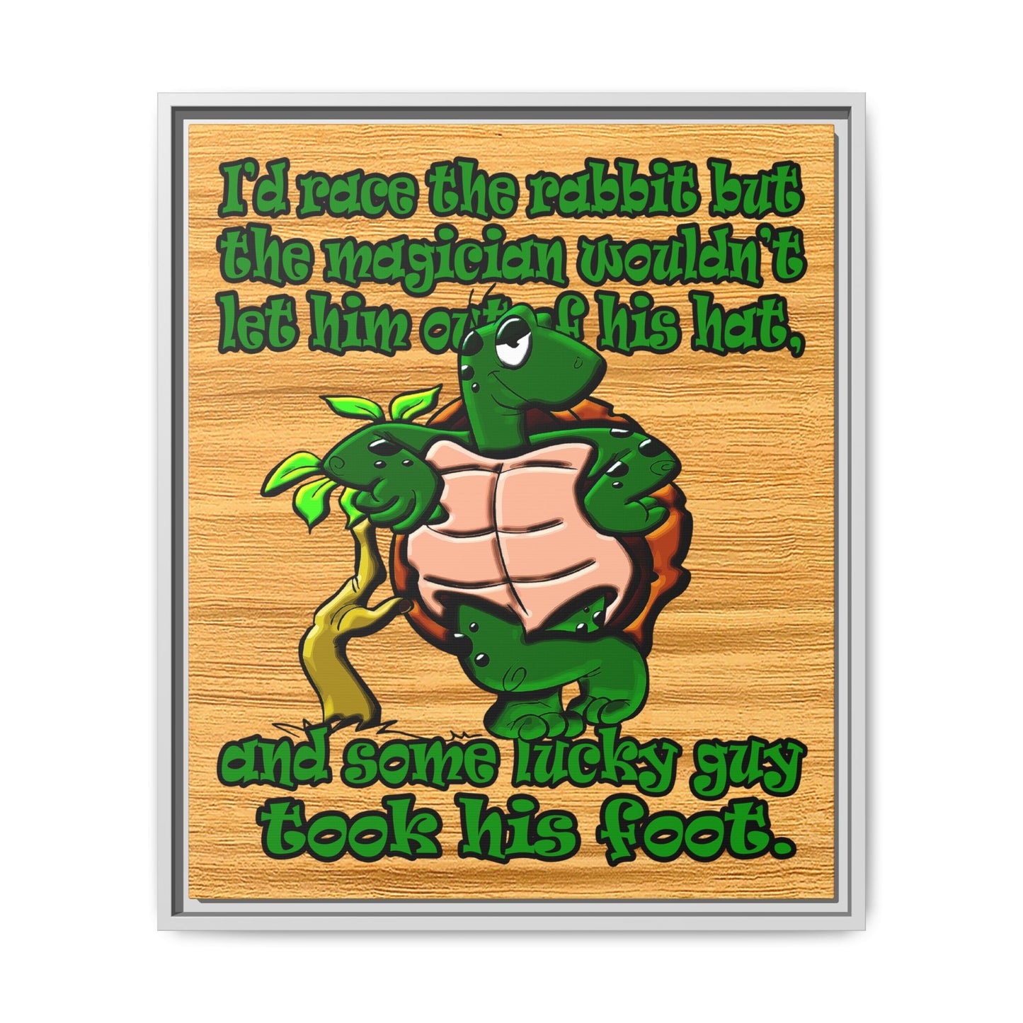 turtle race - framed canvas art (butterscotch wood finish)