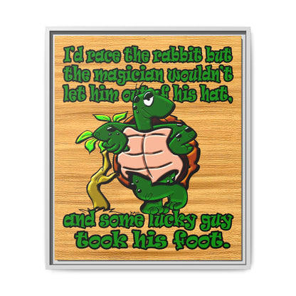 turtle race - framed canvas art (butterscotch wood finish)