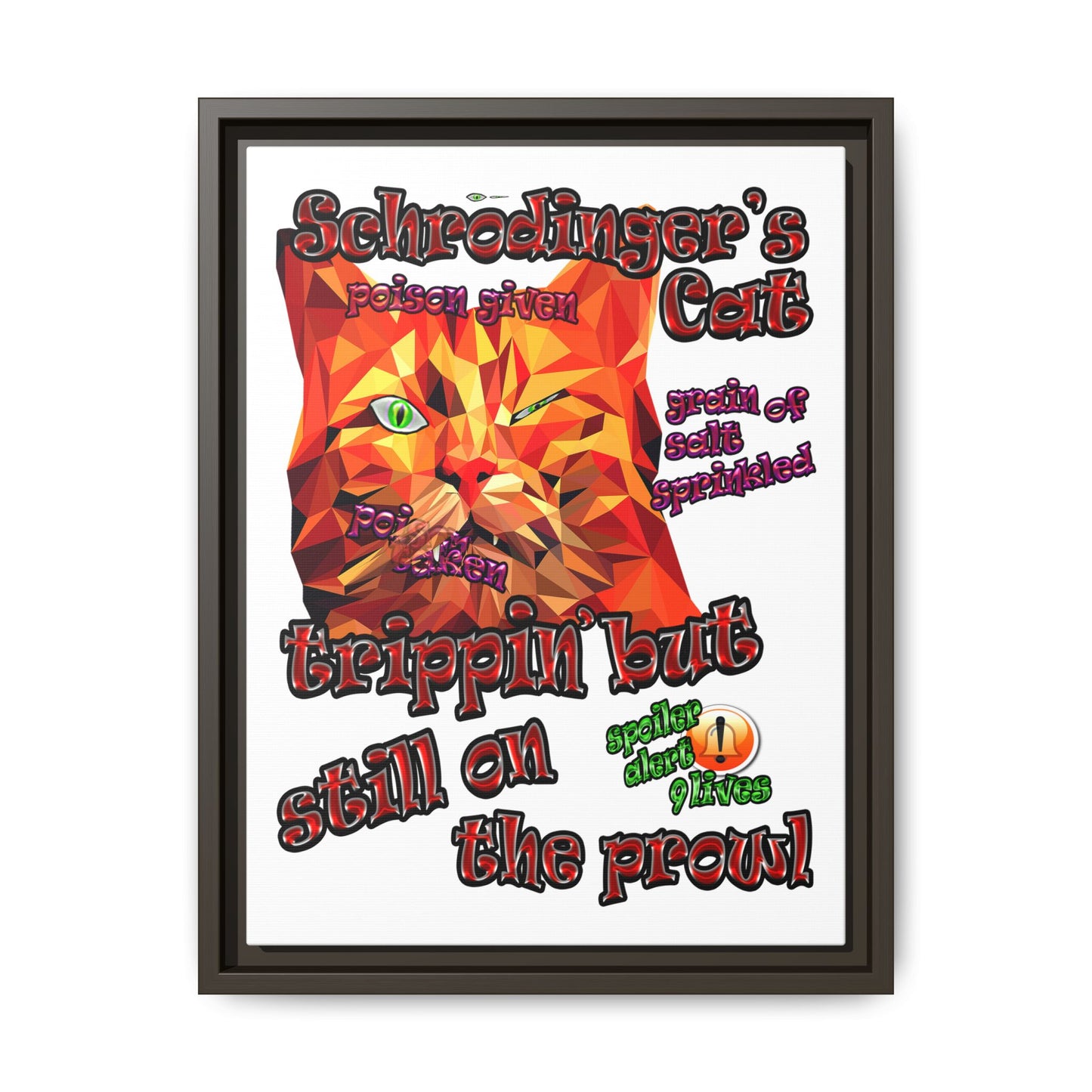 schrodinger's cat - framed canvas art (white)