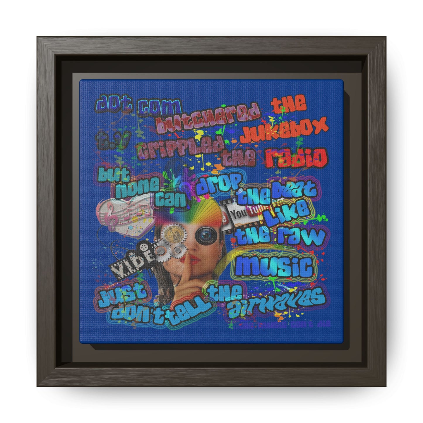 drop the beat - framed canvas art (dark blue)