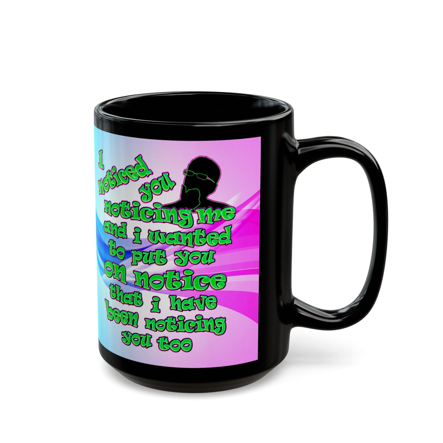 noticed you noticing - Black Mug (light blue-pink wave)