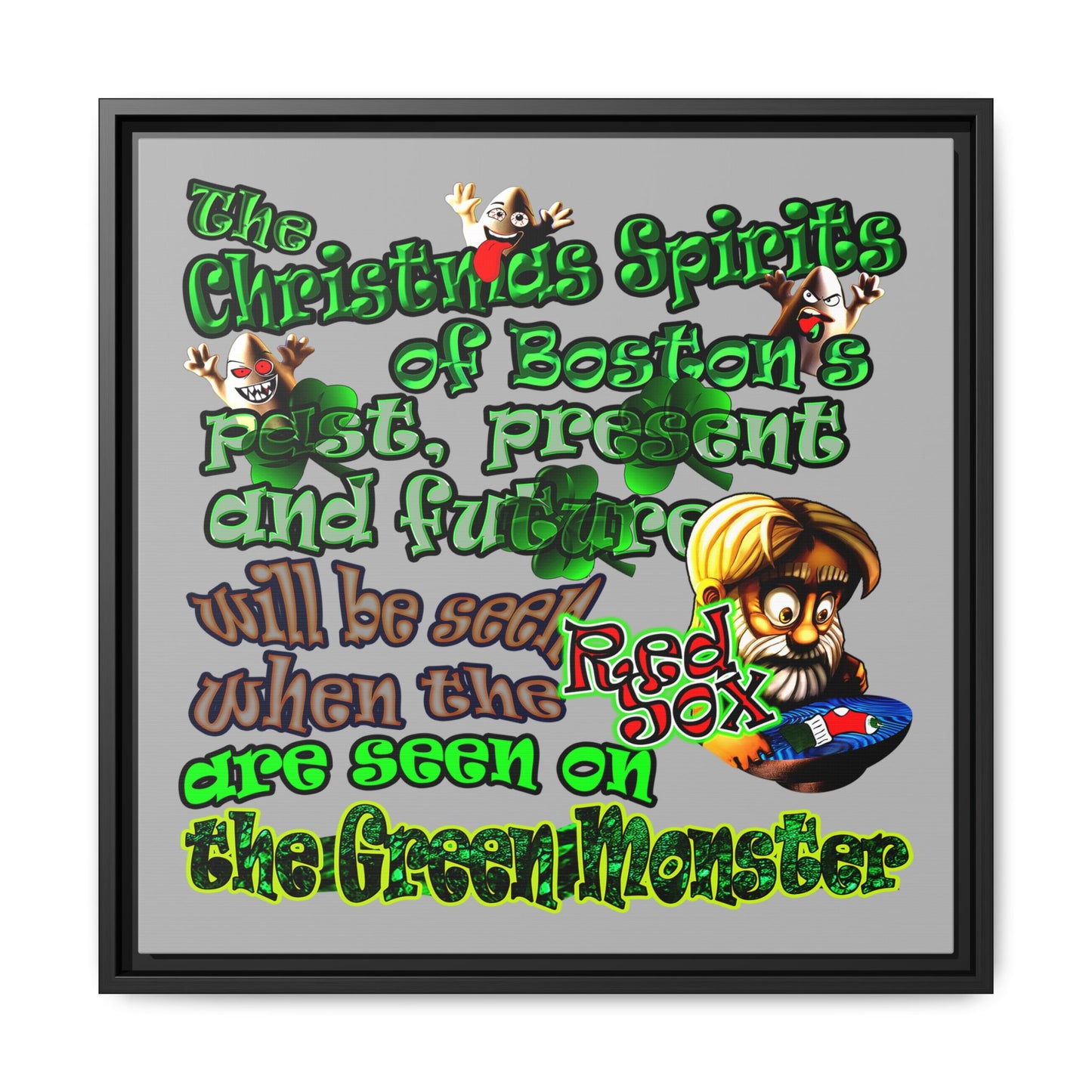 christmas spirits of boston - framed canvas art (light grey)