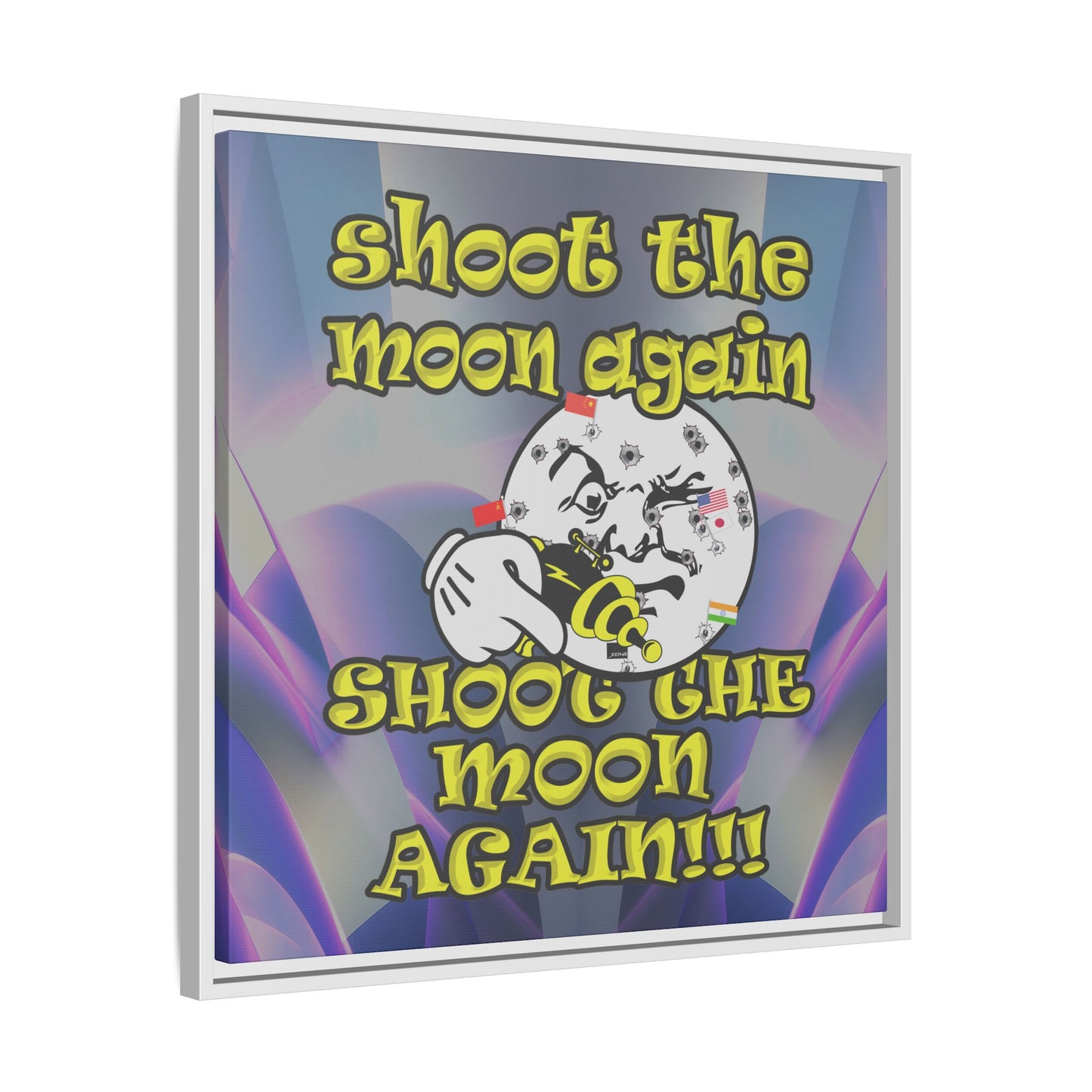 shoot the moon again - framed canvas art (grey-pink wave)