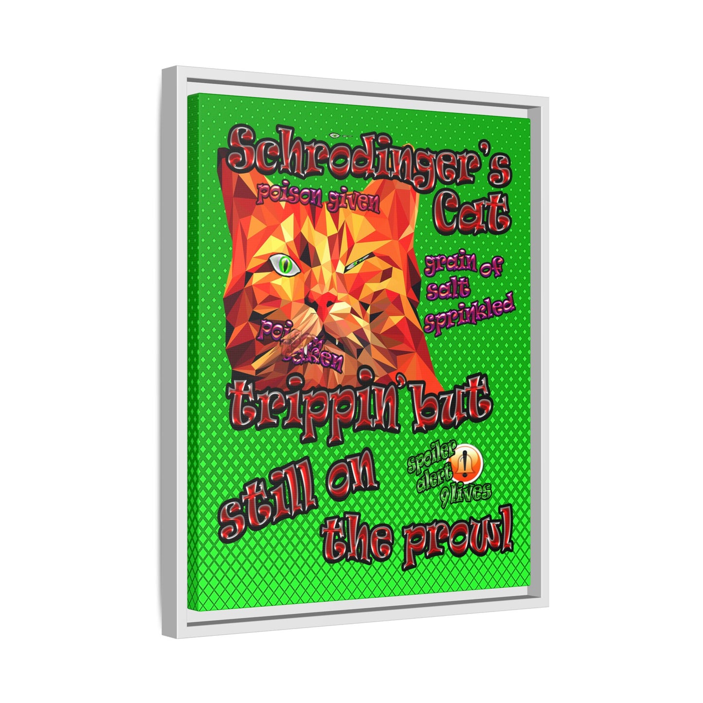 schrodinger's cat - framed canvas art (logo green)