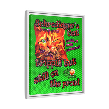 schrodinger's cat - framed canvas art (logo green)