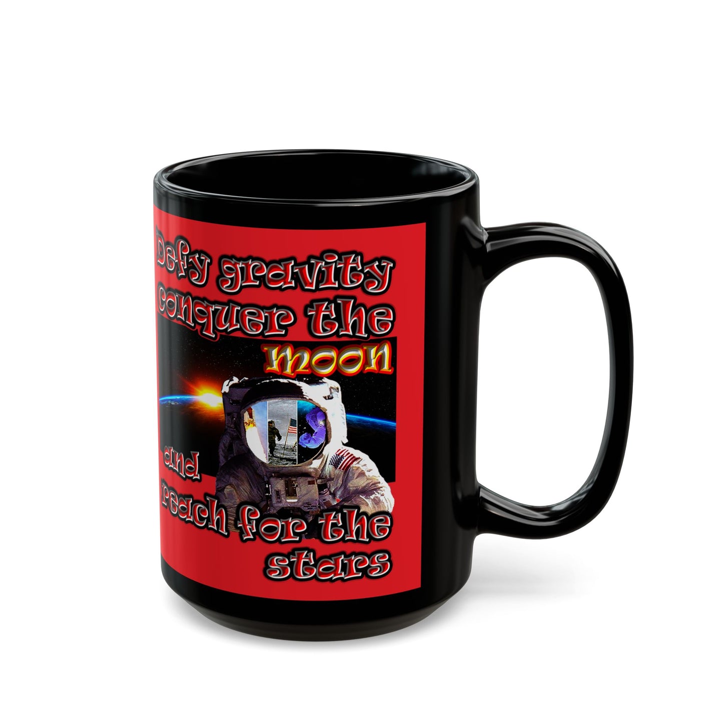 defy conquer reach - Black Mug (red)