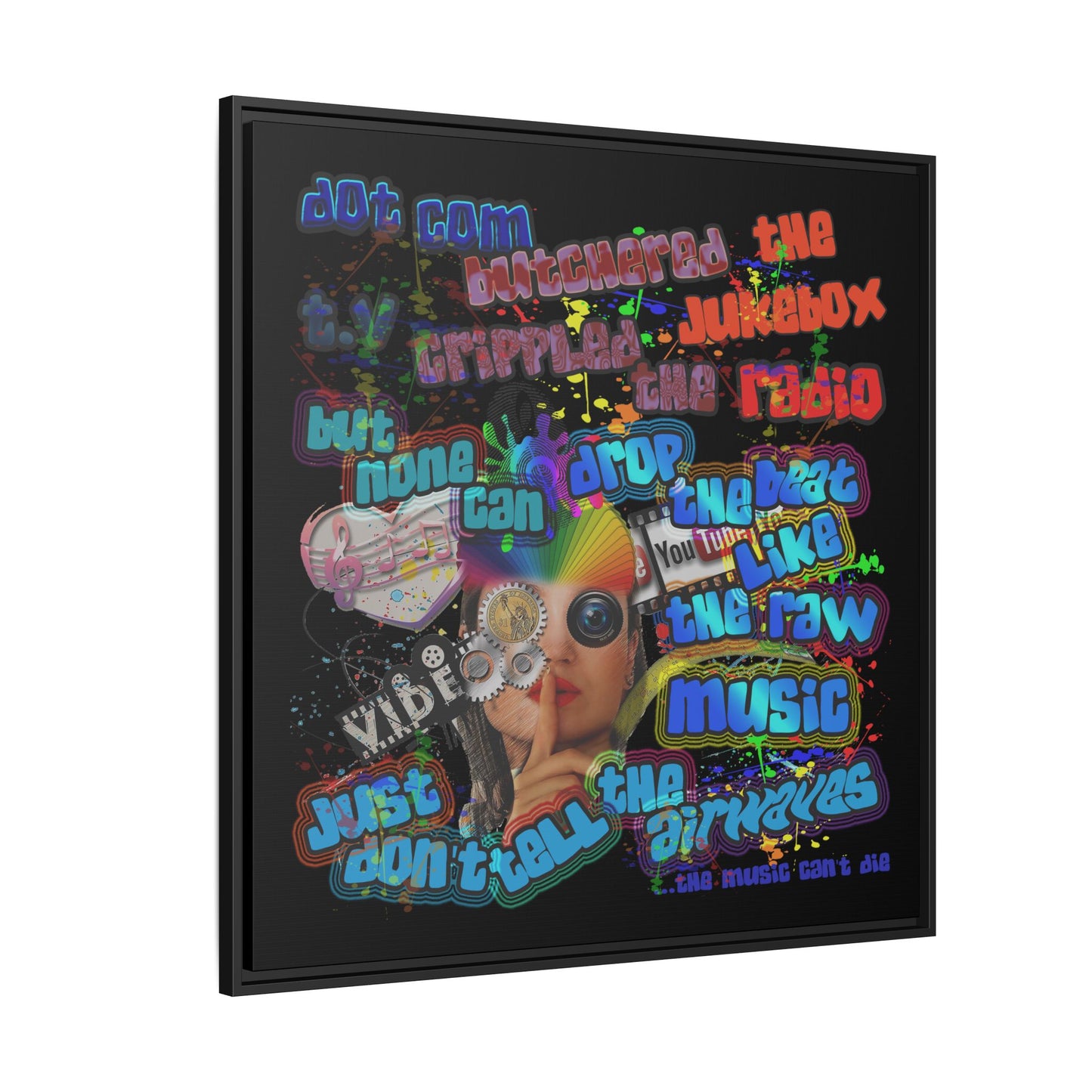 drop the beat - framed canvas art (black)