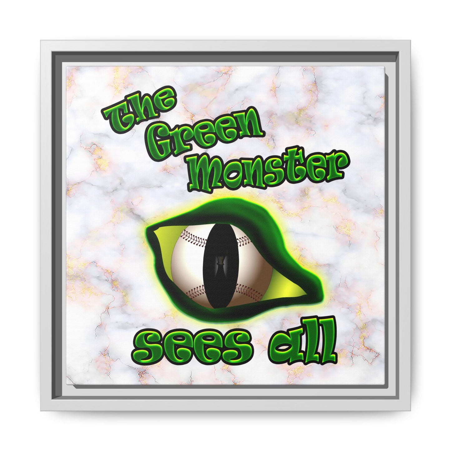 green monster - framed canvas art (white marble)