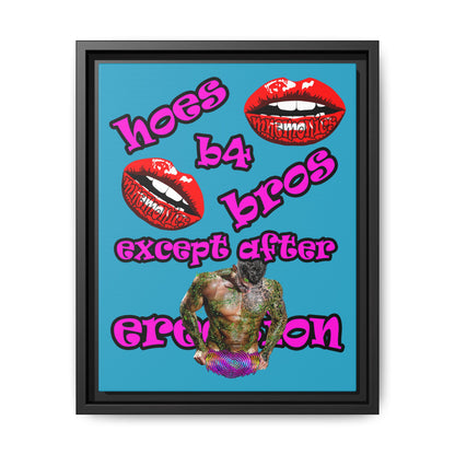 hoes b4 bros - framed canvas art (turquoise)