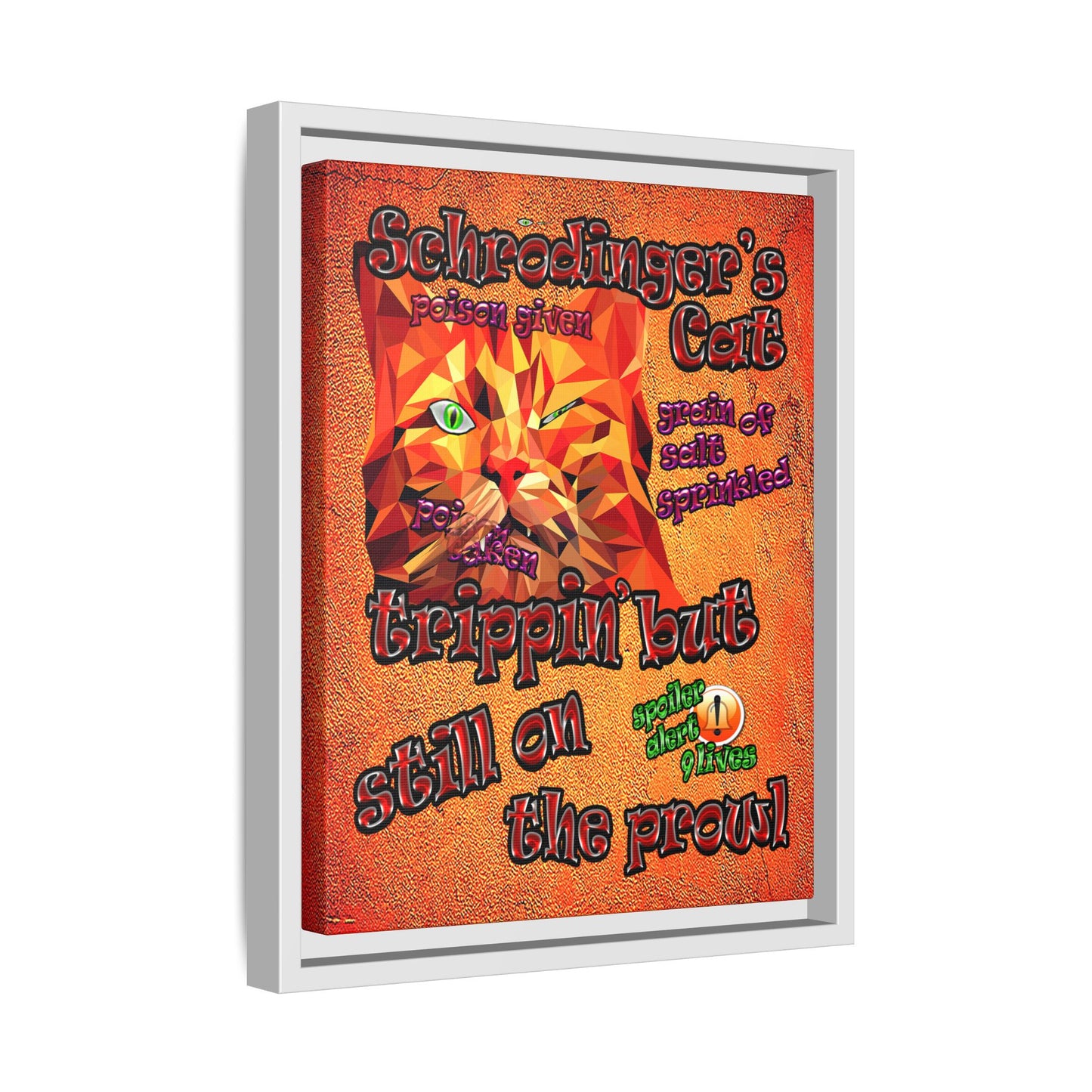 schrodinger's cat - framed canvas art (burnt orange)