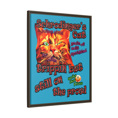 schrodinger's cat - framed canvas art (turquoise)