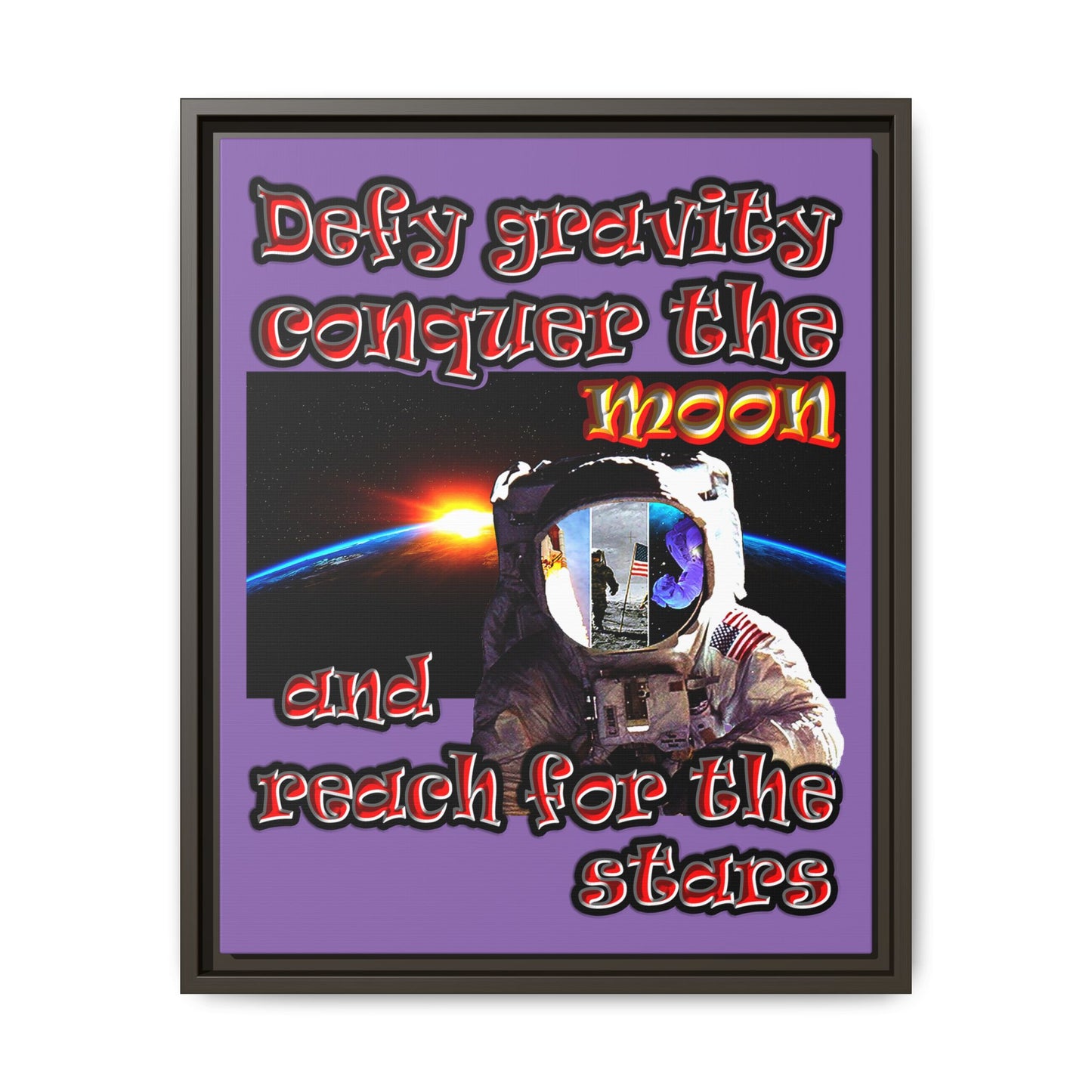 defy conquer reach - framed canvas art (light purple)