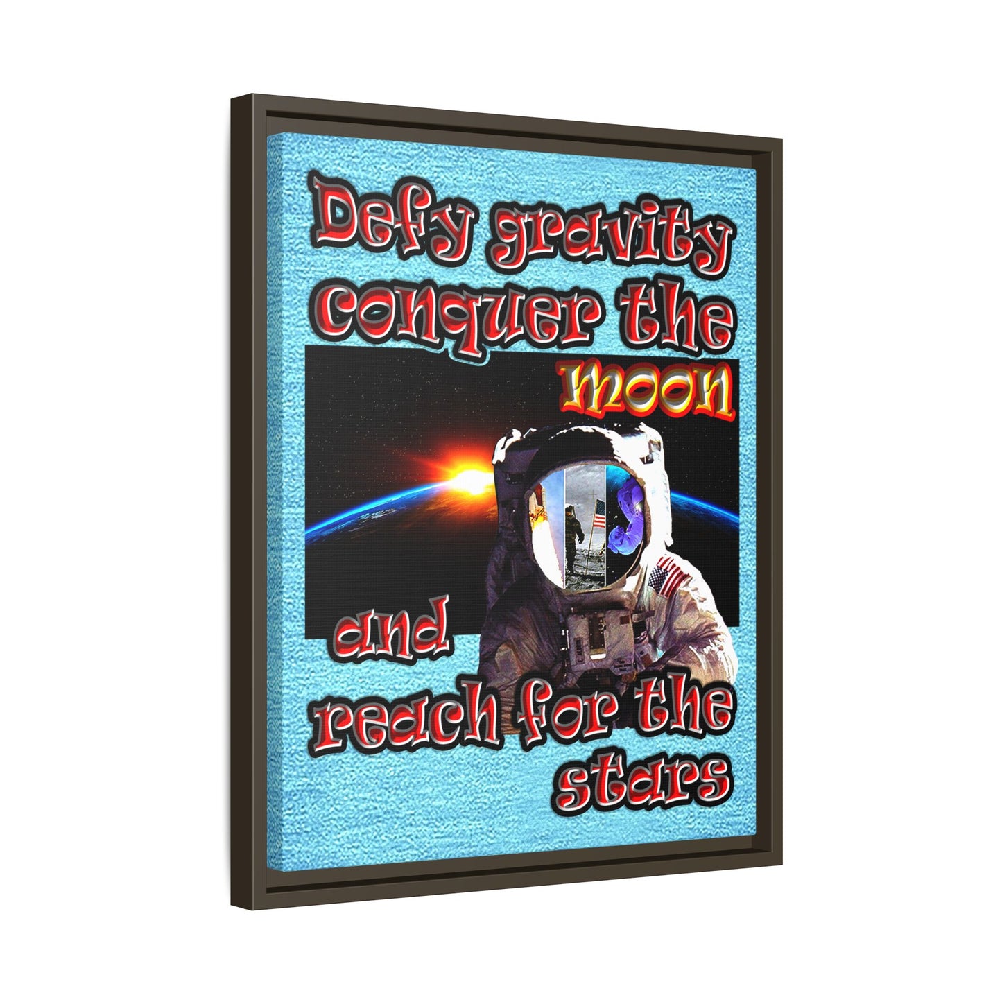 defy conquer reach - framed canvas art (faded blue)