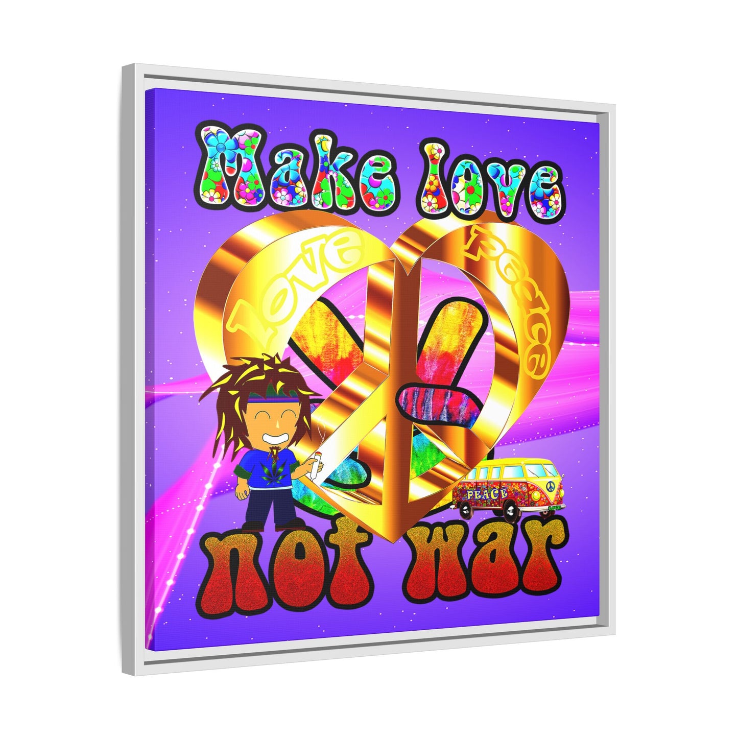 love peace - framed canvas art (purple-pink wave)