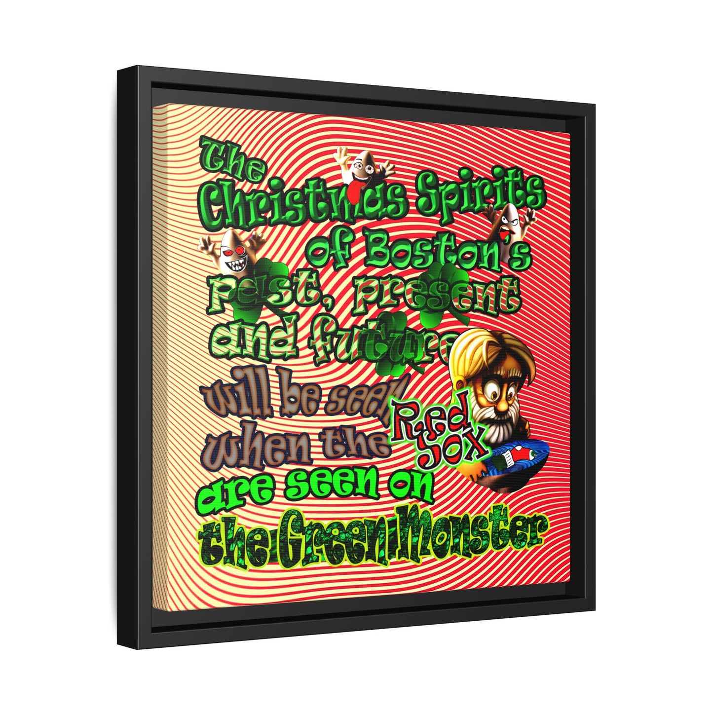 christmas spirits of boston - framed canvas art (yellow-orange wave)