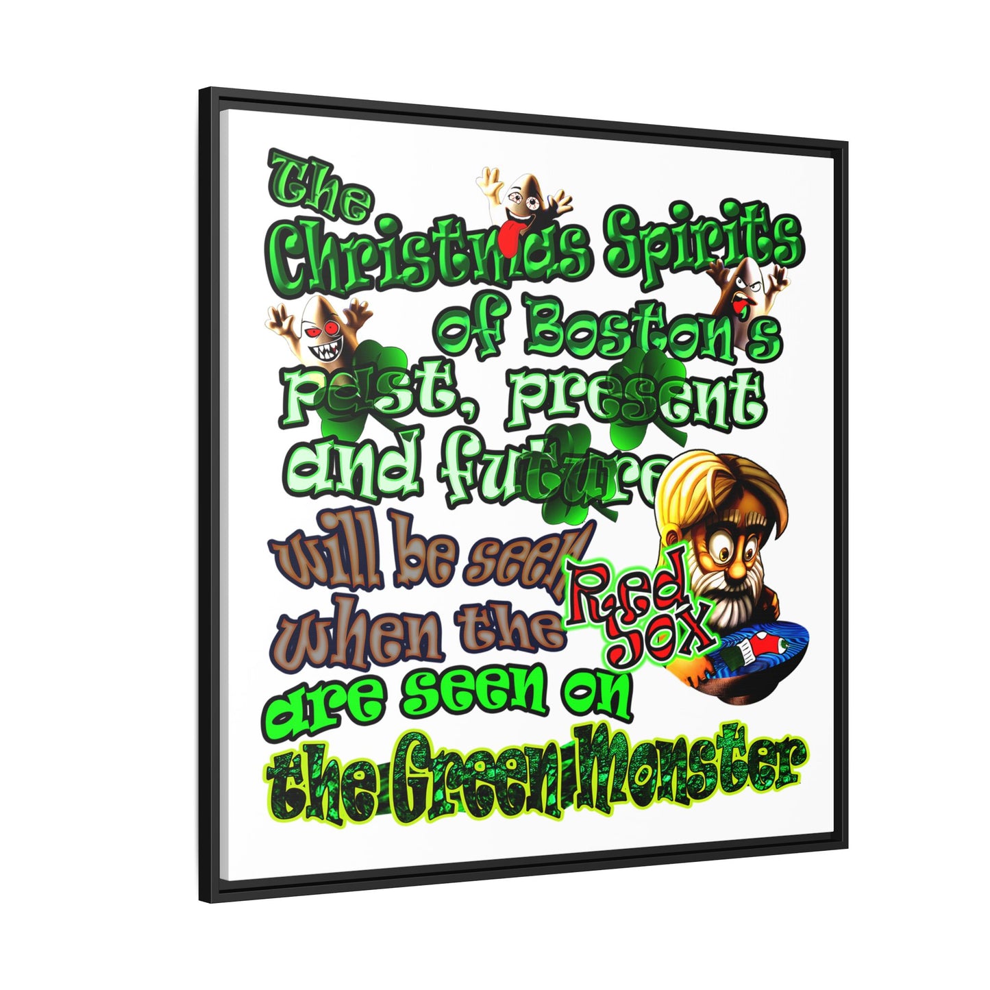 christmas spirits of boston - framed canvas art (white)