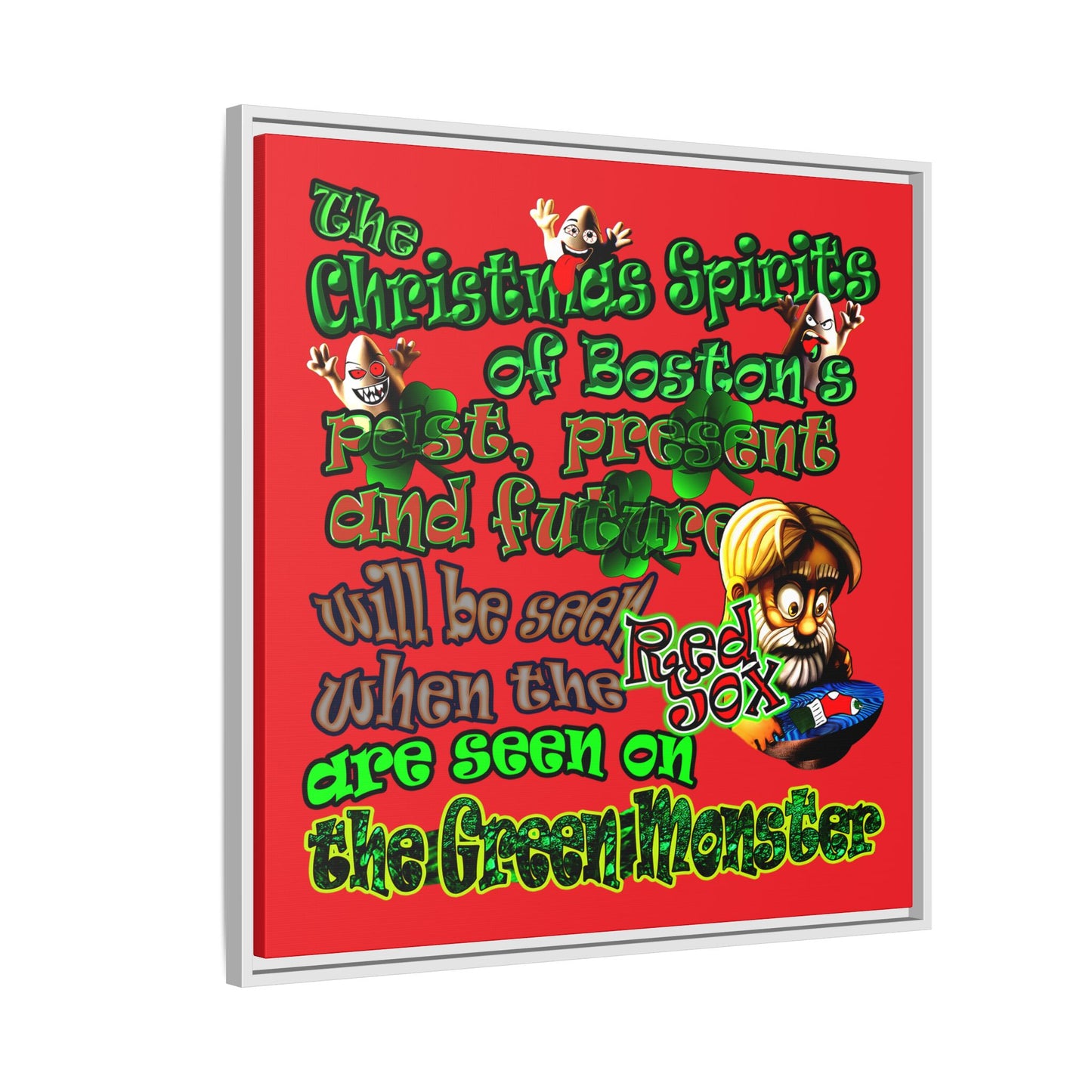 christmas spirits of boston - framed canvas art (red)