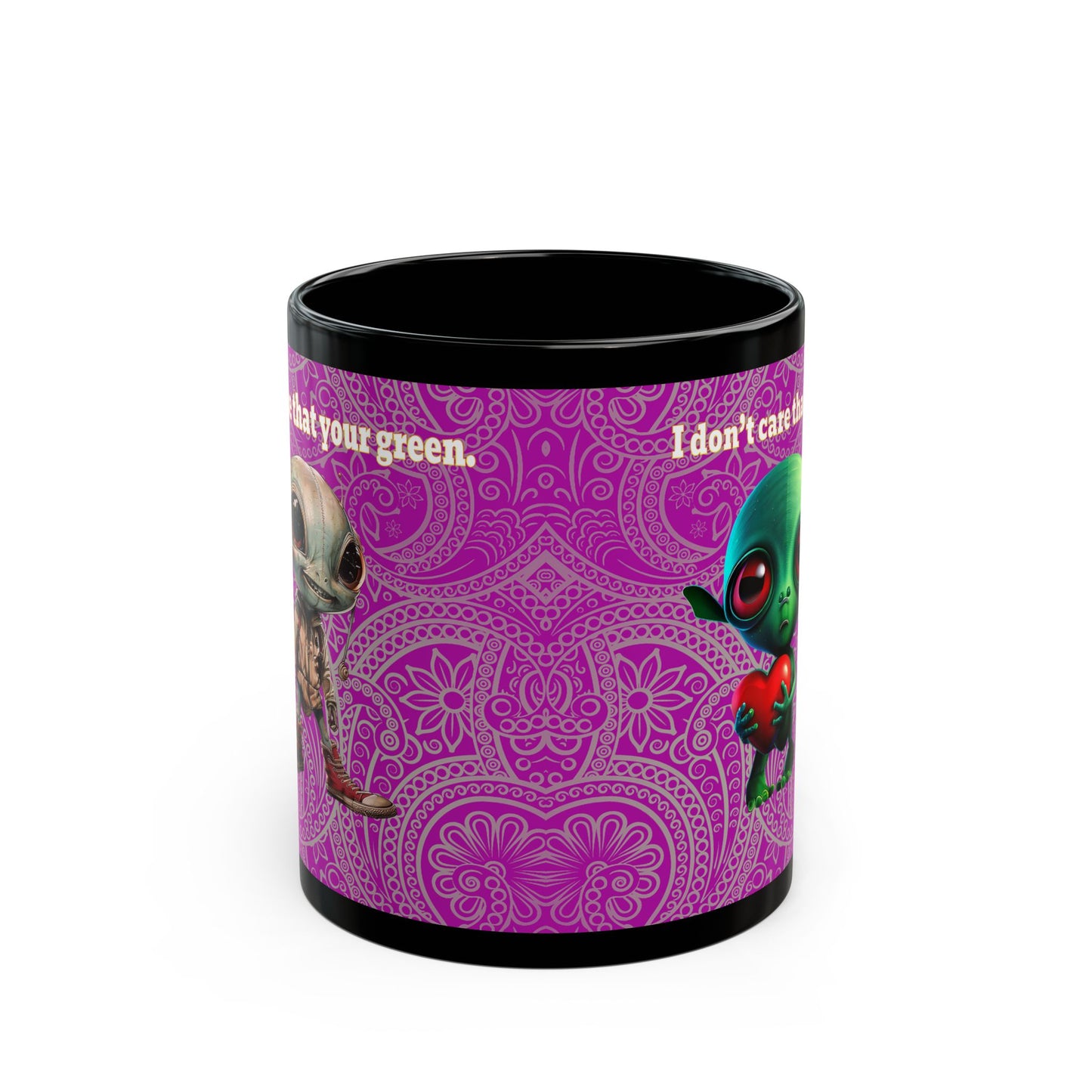 I don't care that your grey - Black Mug (pink swirl)