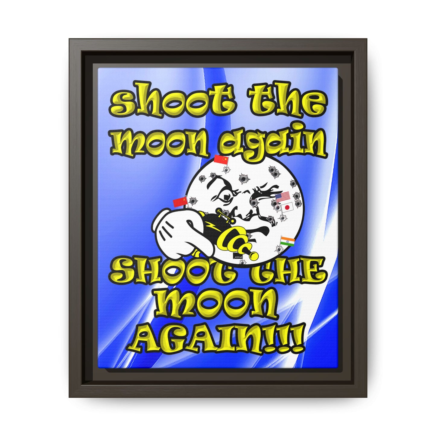 shoot the moon again - framed canvas art (blue-white wave)