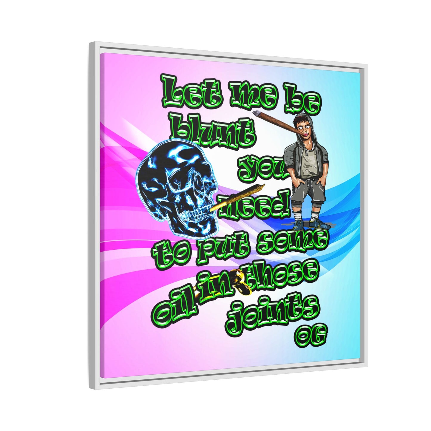 og - framed canvas art (light blue-pink wave)