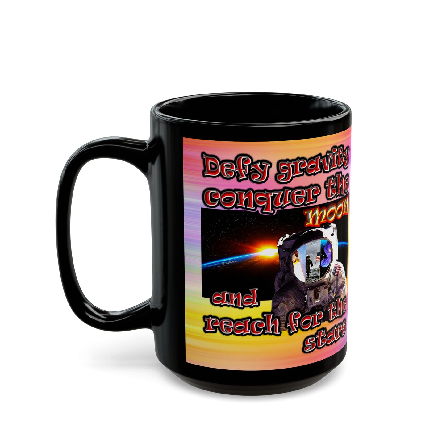 defy conquer reach - Black Mug (color blur)