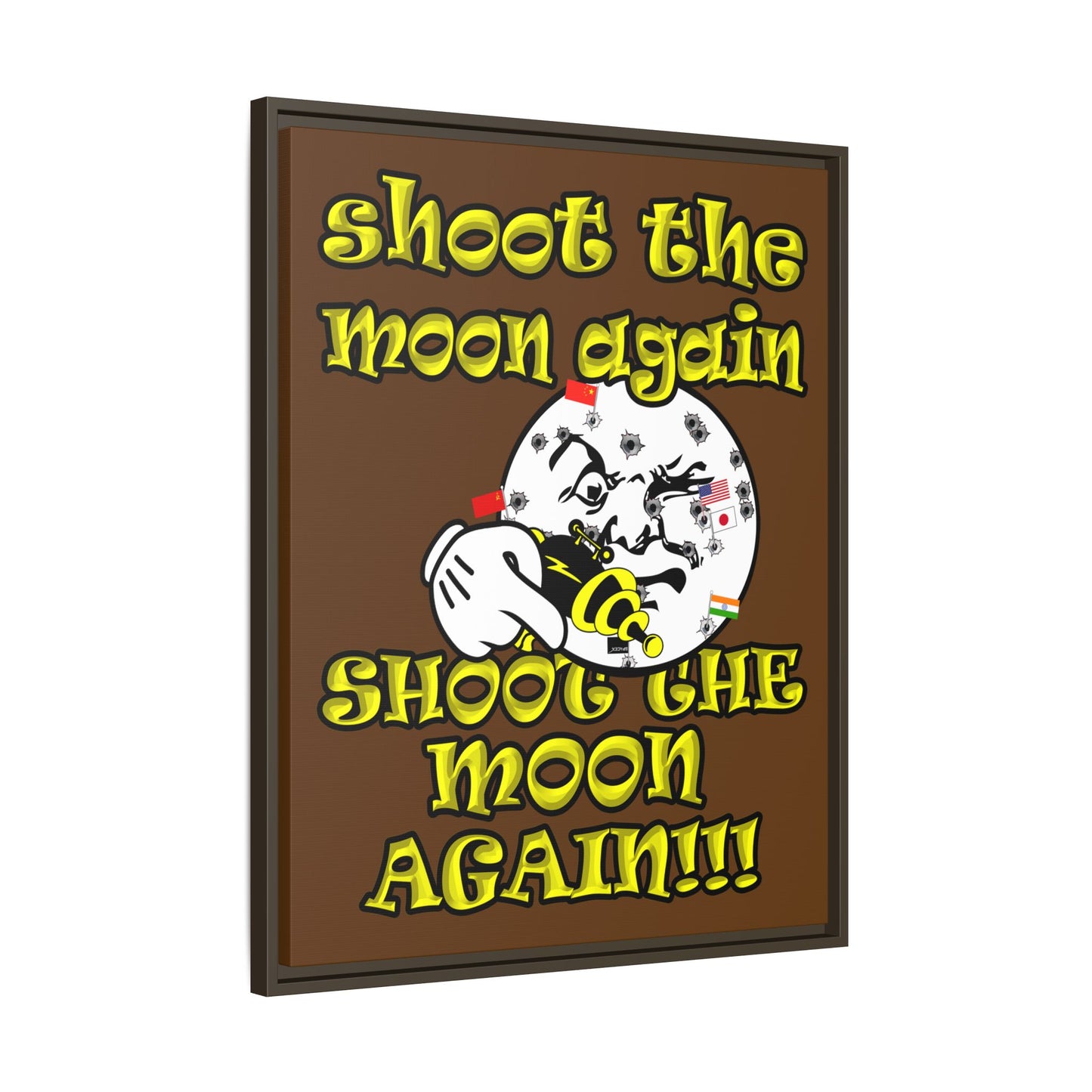 shoot the moon again - framed canvas art (brown)