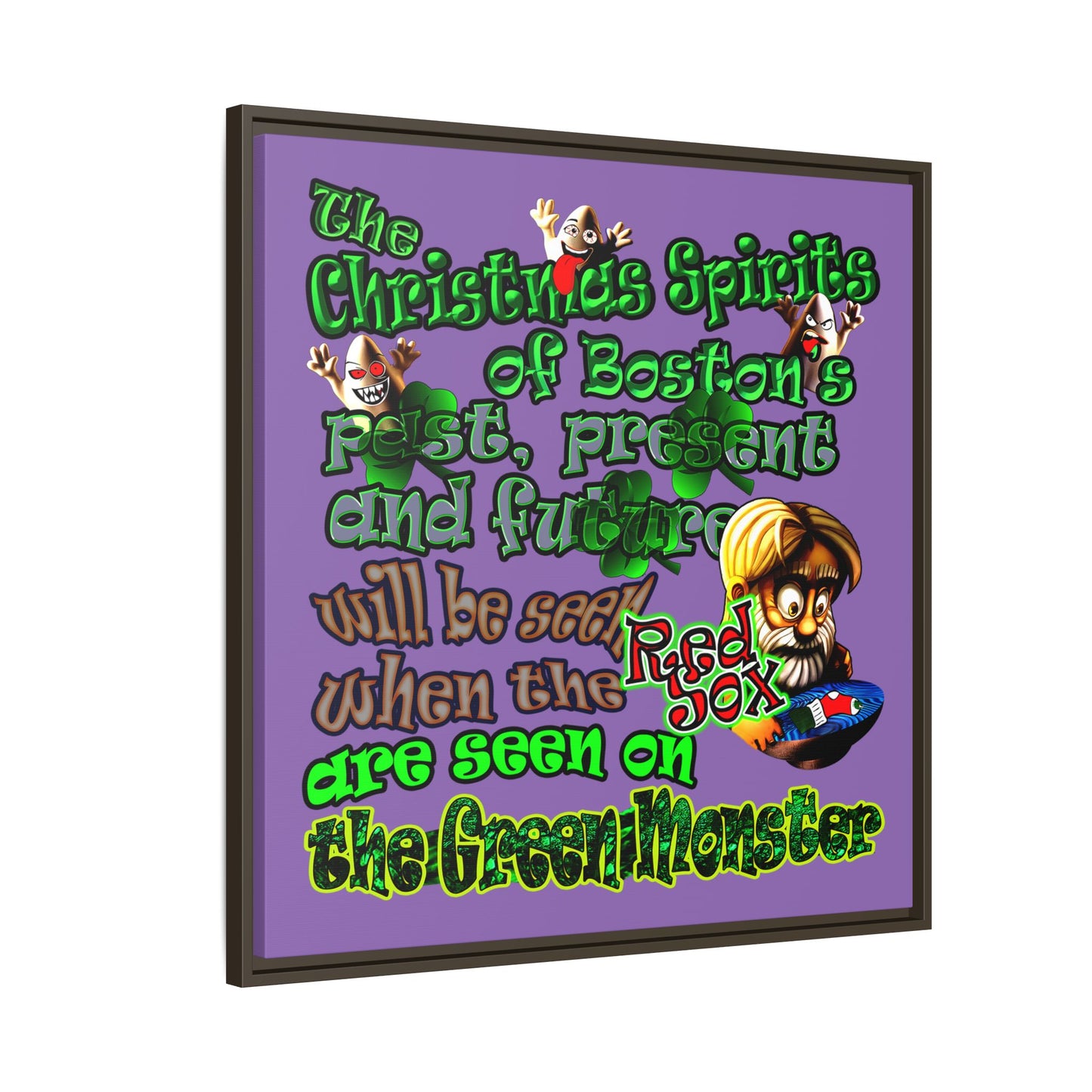 christmas spirits of boston - framed canvas art (light purple)