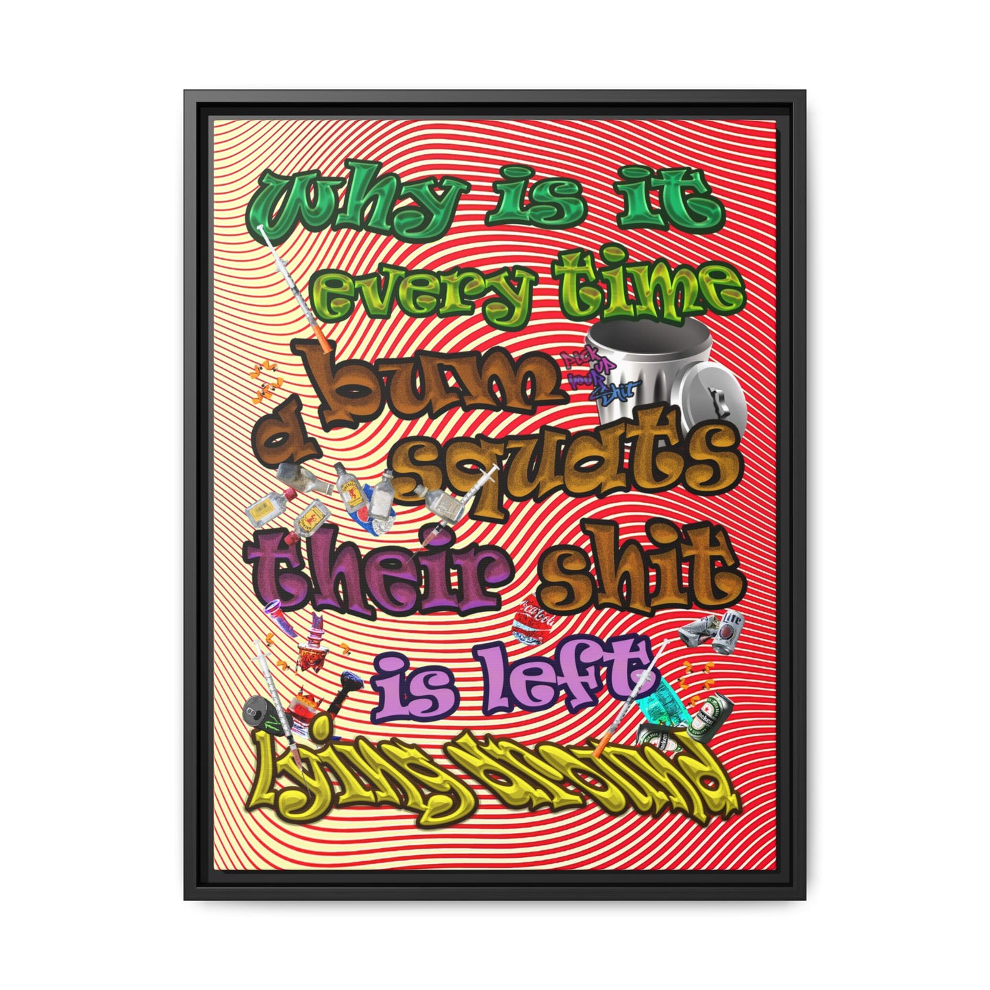 the bum's shit - framed canvas art (yellow-orange wave)