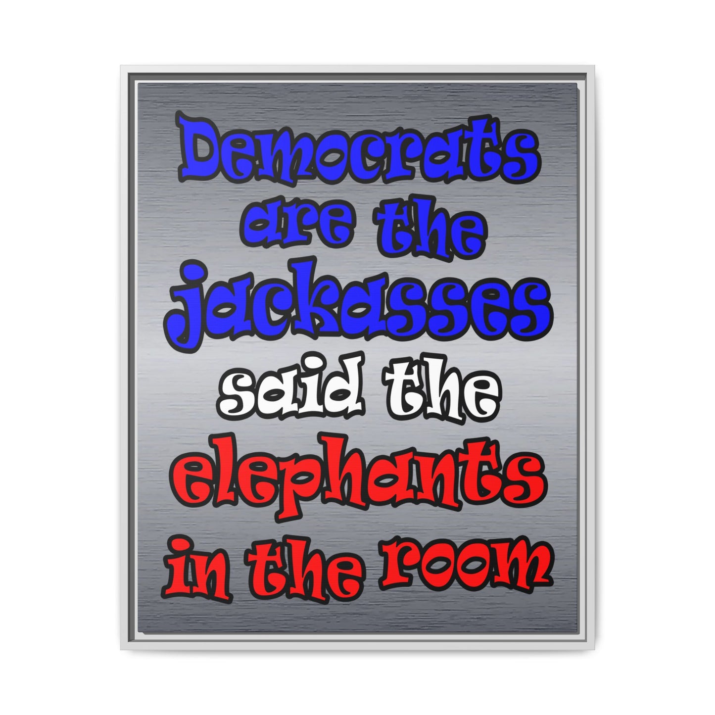 donkeys and elephants - framed canvas art (brushed nickel)