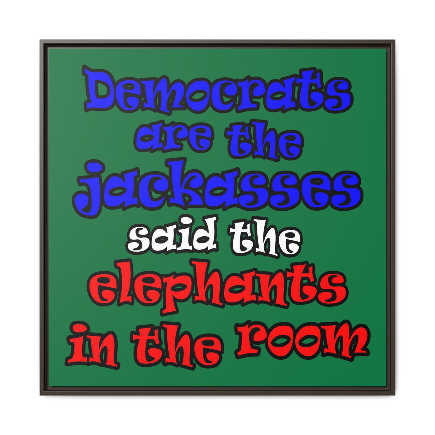 donkeys and elephants - framed canvas art (dark green)
