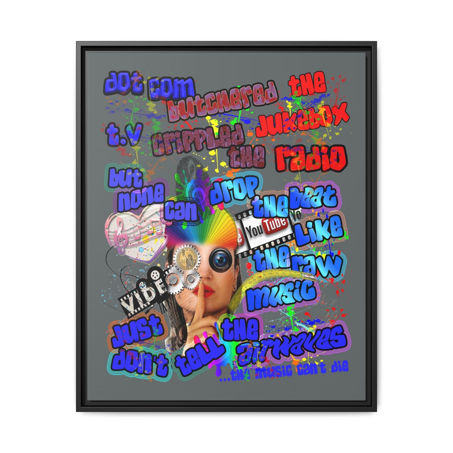 drop the beat - framed canvas art (dark grey)