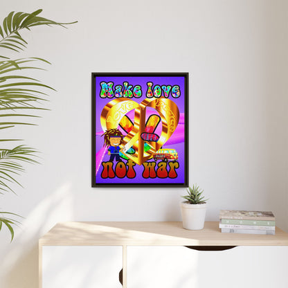 love peace - framed canvas art (purple-pink wave)