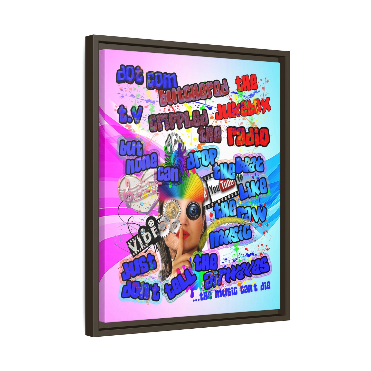 drop the beat - framed canvas art (light blue-pink wave)
